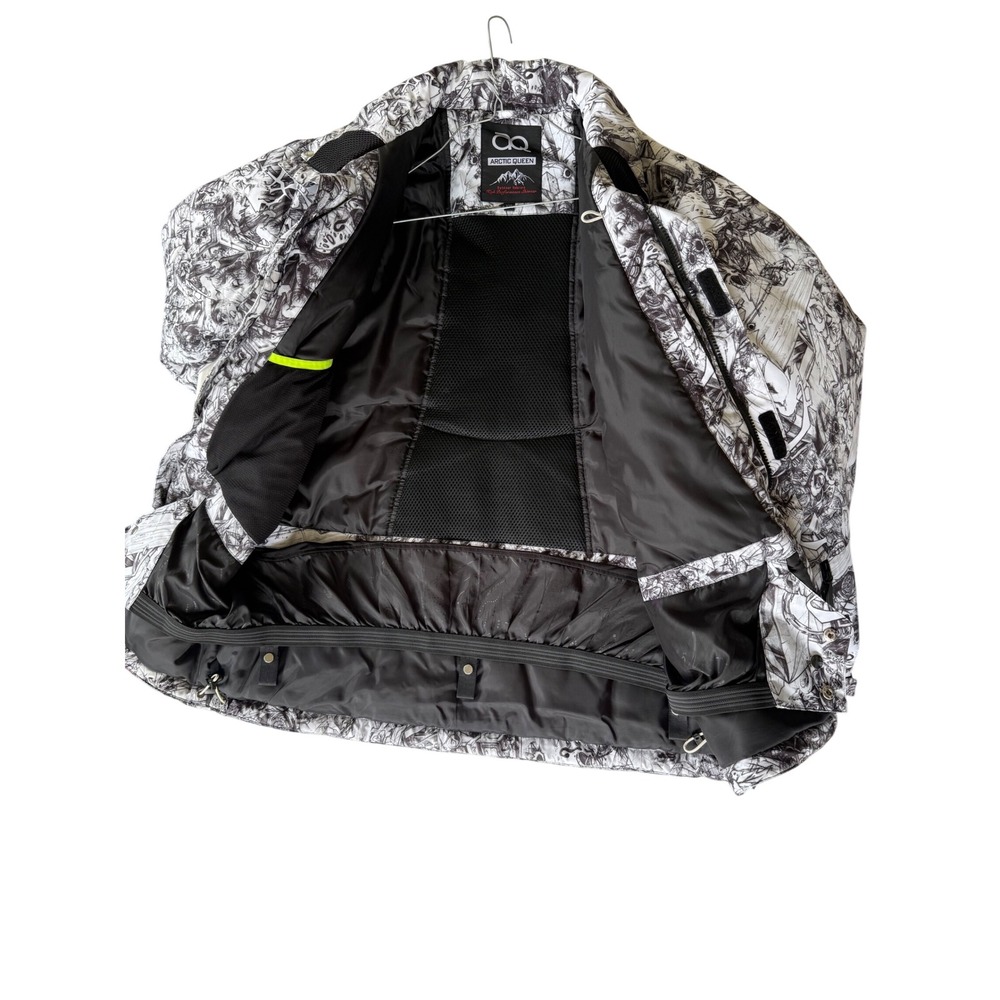 Arctic Queen‎ XXL Ski Snowboard Jacket Black White Print Outdoor Fabric - Picture 4 of 8
